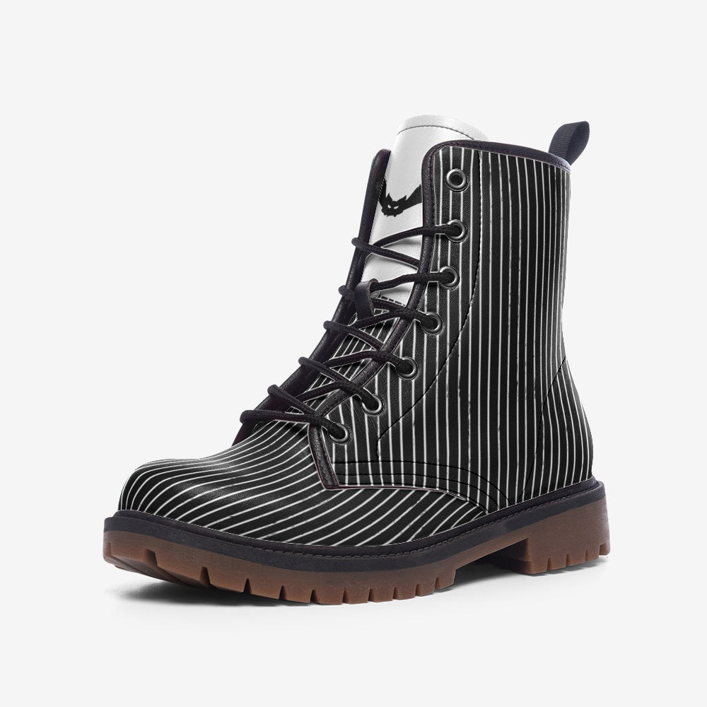 Jack Skellington Inspired Suit on Black and White Vegan Leather Combat - Main Image