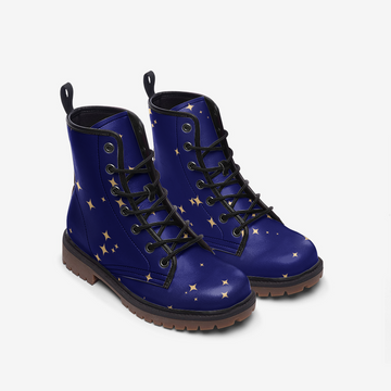 Little Stars on Night Blue Vegan Leather Combat Boots