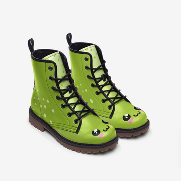 Cute Frog Vegan Leather Combat Boots