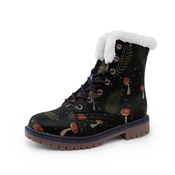 Enchanted Woods Print On Black Lace Up Vegan Leather Winter Chukka Boots