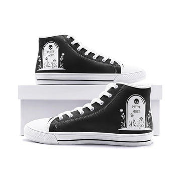 Tombstone With Flowers on Black High Top Vegan Canvas Shoes