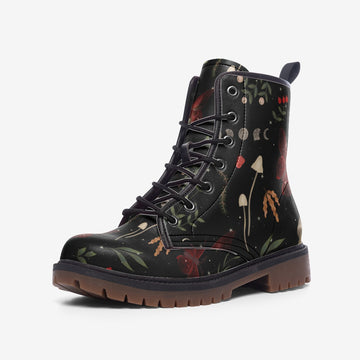 Mystical Faeric Night in the Woods on Black Vegan Leather Combat Boots