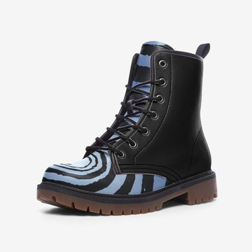 Black and Blue Grunge Spiral on Vegan Leather Combat Boots