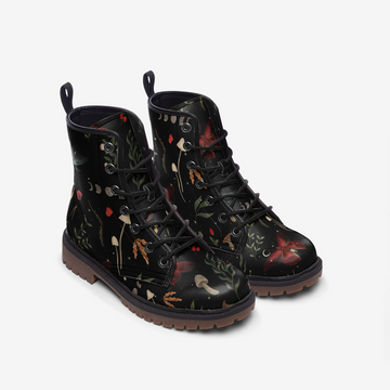 Mystical Faeric Night in the Woods on Black Vegan Leather Combat Boots