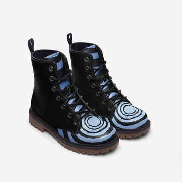 Black and Blue Grunge Spiral on Vegan Leather Combat Boots