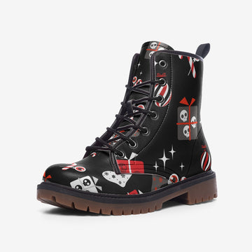 Merry Gothmas Vibes On Black Vegan Leather Combat Boots