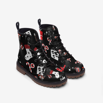 Merry Gothmas Vibes On Black Vegan Leather Combat Boots