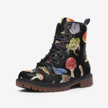 Forest Folks Aesthetic On Black Vegan Leather Combat Boots