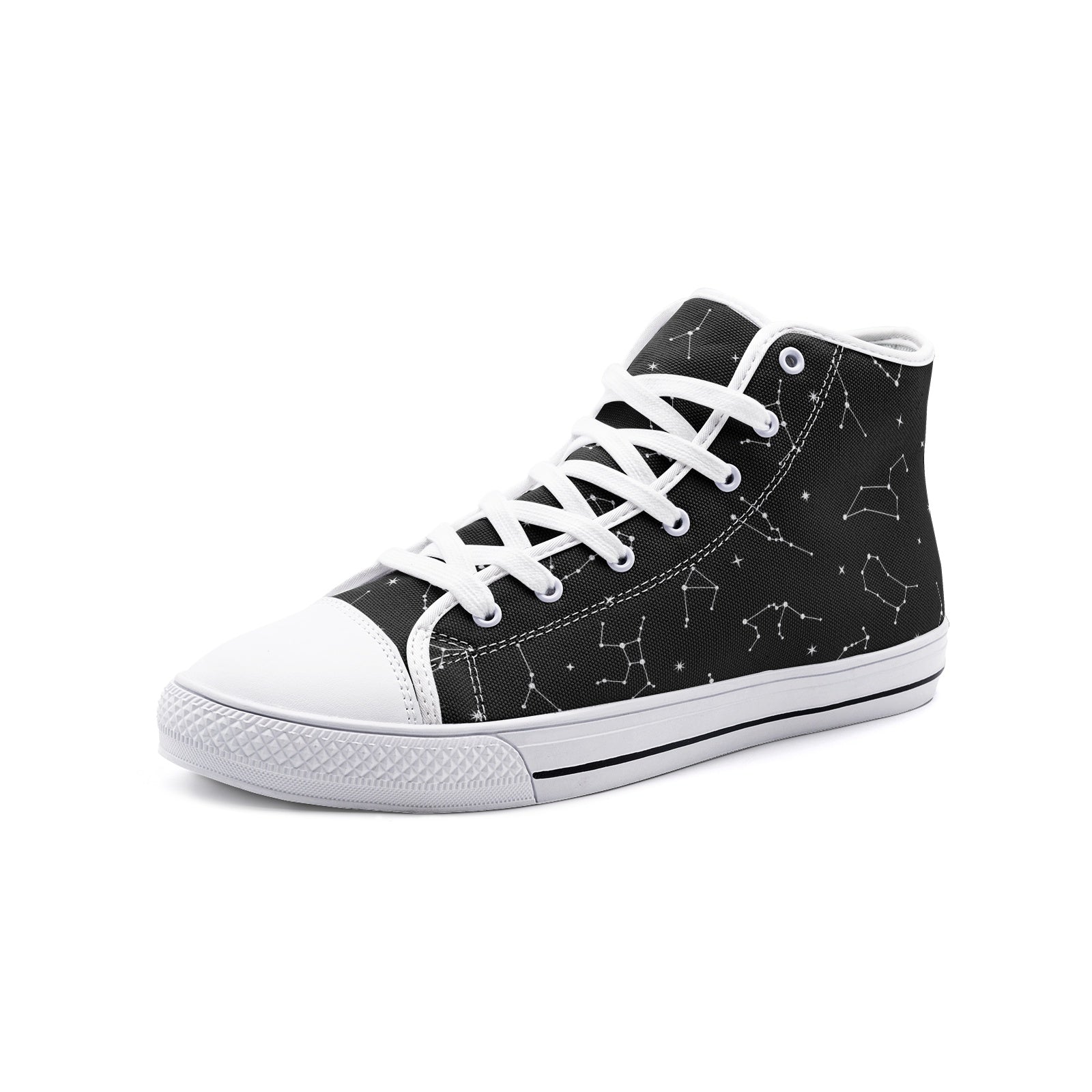 Custom Order | Constellations Print on Black Vegan High Top Canvas Shoes