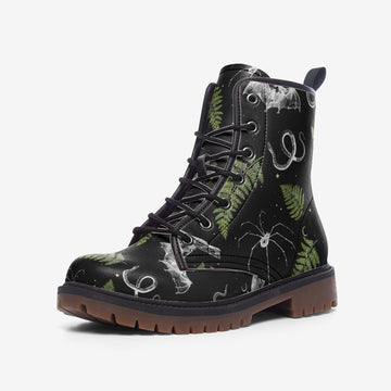 Witch's Familiars In The Celestial Forest On Black Vegan Leather Combat Boots