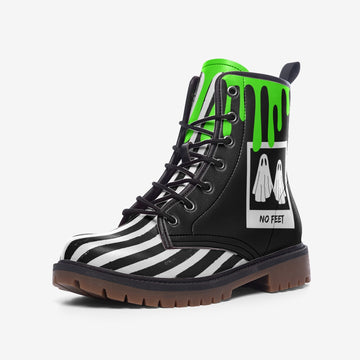 CUSTOM ORDER - Ghosts Lovers Grunge Black and White Stripes With Green Slime Vegan Leather Combat Boots