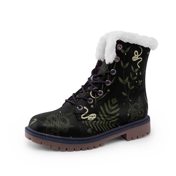 Nocturnal Snakes In Enchanted Forest In Black Lace Up Vegan Leather Winter Chukka Boots