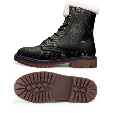 Nocturnal Snakes In Enchanted Forest In Black Lace Up Vegan Leather Winter Chukka Boots