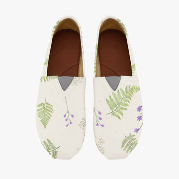 Whimsical Floral and Fern on Light Beige Canvas Shoes