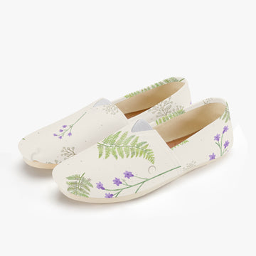 Whimsical Floral and Fern on Light Beige Canvas Shoes