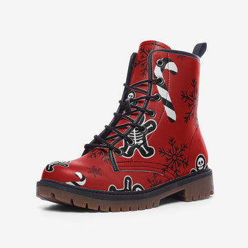 Gothic Christmas Aesthetic on Red Vegan Leather Combat Boots