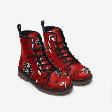 Gothic Christmas Aesthetic on Red Vegan Leather Combat Boots