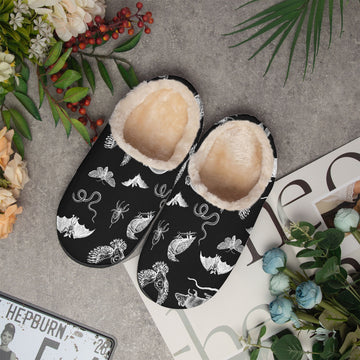 Dark Cottagecore Familiars Black Fluffy Bedroom Slippers