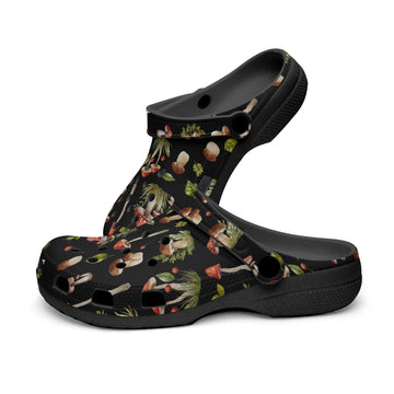 Woodland Shrooms on Black-base Clogs