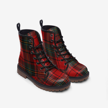 Christmas Eve Plaid Print On Vegan Leather Combat Boots