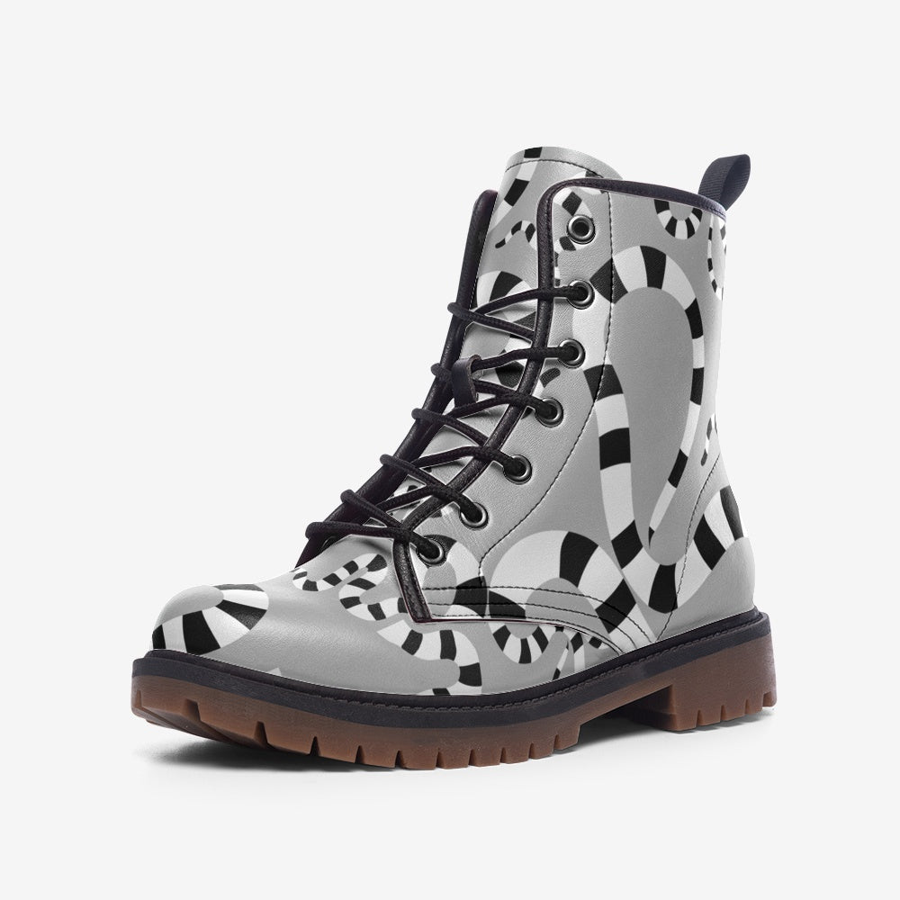 Limited Edition || Mismatched Sandworms on Anthracite and Light Gray Vegan Leather Combat Boots