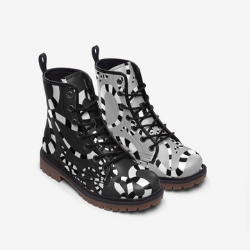 Limited Edition || Mismatched Sandworms on Anthracite and Light Gray Vegan Leather Combat Boots