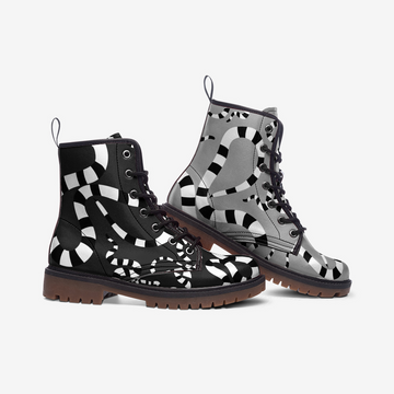 Limited Edition || Mismatched Sandworms on Anthracite and Light Gray Vegan Leather Combat Boots