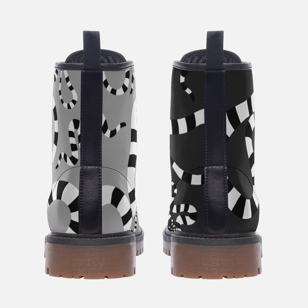 Limited Edition || Mismatched Sandworms on Anthracite and Light Gray Vegan Leather Combat Boots