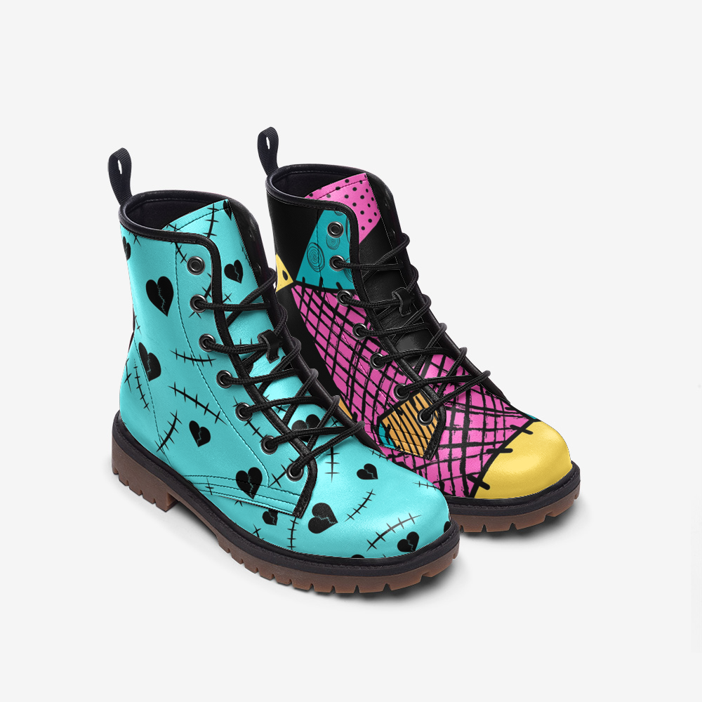 Mismatched Spookymas Inspired Vegan Leather Combat Boots