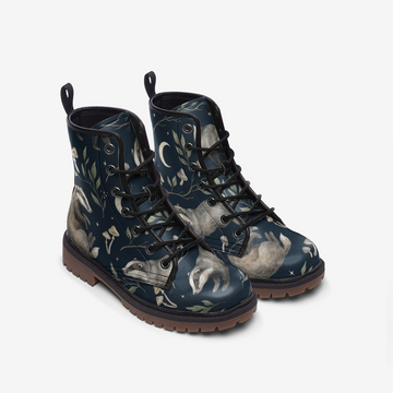 Badgers Of The Night Dark Blue Vegan Leather Combat Boots