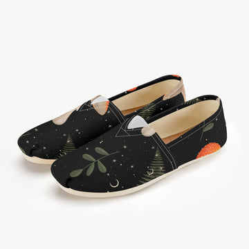Amanitas and Ferns Print on Black Canvas Shoes