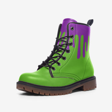 Purple Slime On Green Vegan Leather Combat Boots