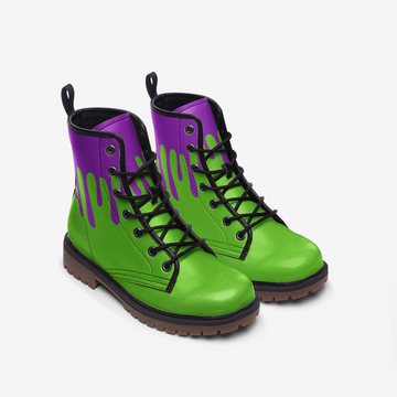 Purple Slime On Green Vegan Leather Combat Boots