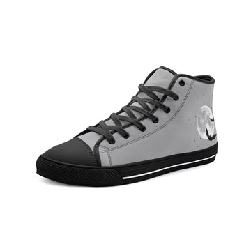 Flying Bats Under The Moonlight on Grey High Top Vegan Canvas Shoes