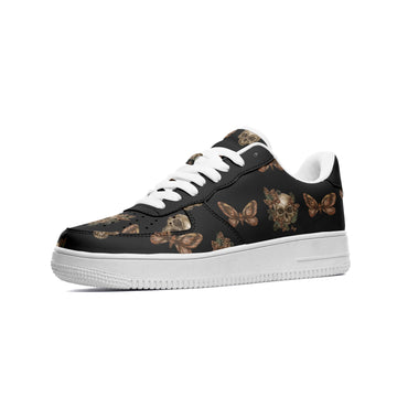 Skulls and Butterflies Dark Cottagecore Black Low Top Vegan Leather Sneakers