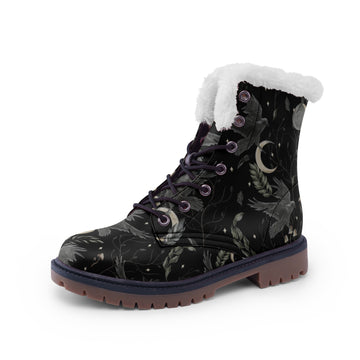 Ravens Of The Night On Black Lace Up Vegan Leather Winter Chukka Boots