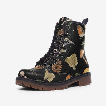 Forestcore Aesthetic On Black Vegan Leather Combat Boots