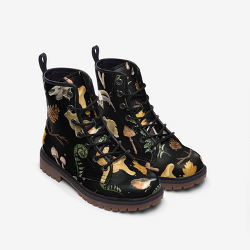 Forestcore Aesthetic On Black Vegan Leather Combat Boots