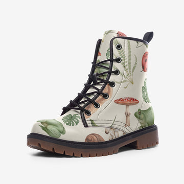 Soft Cottagecore Aesthetic On Light Beige Vegan Leather Combat Boots