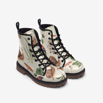 Soft Cottagecore Aesthetic On Light Beige Vegan Leather Combat Boots