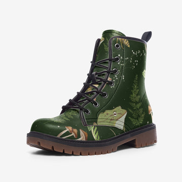 Magick Fauna Print on Green Forest Vegan Leather Combat Boots