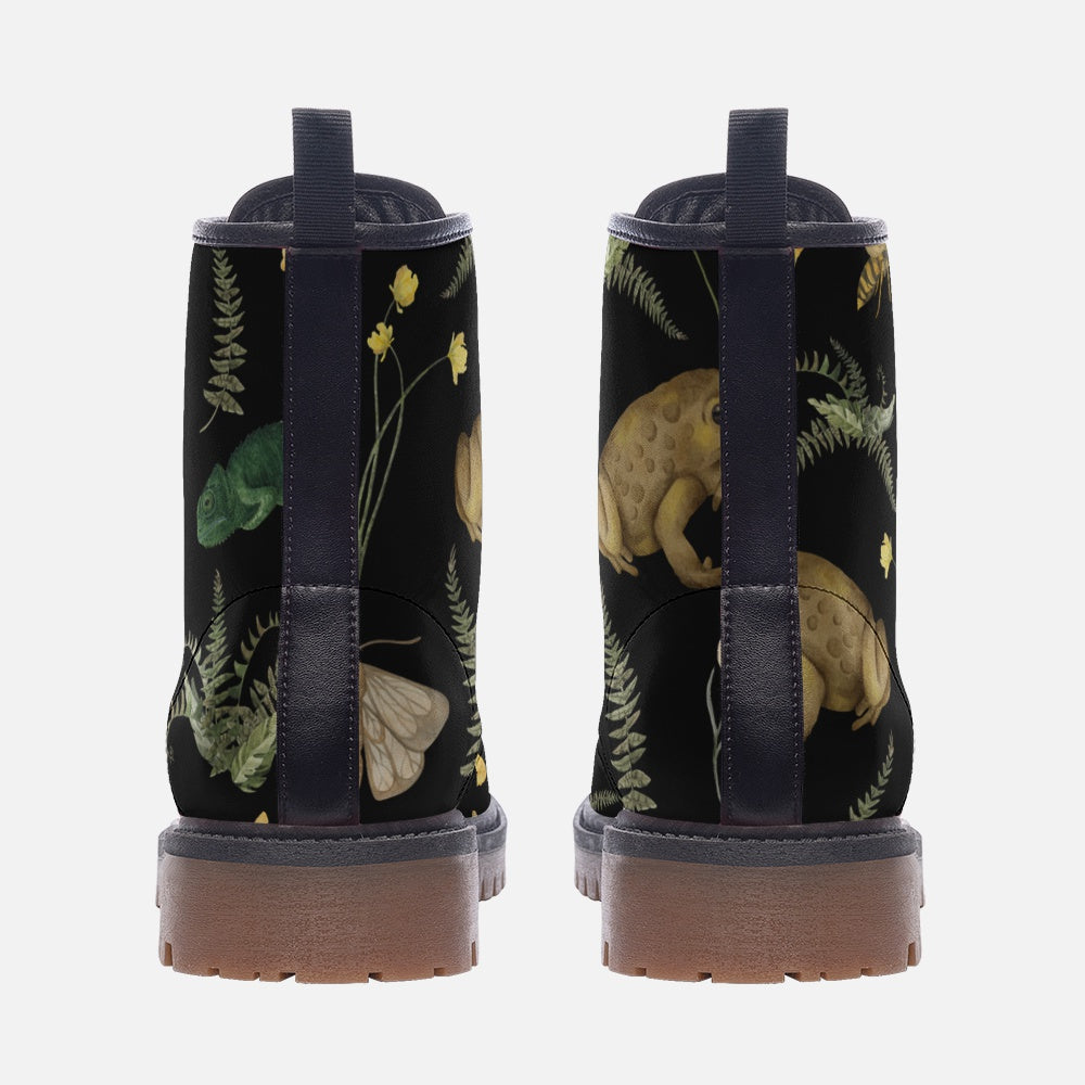 Ukiyo-e Combat Boots in top Vegan Leather for Men and Women Unique Shoes