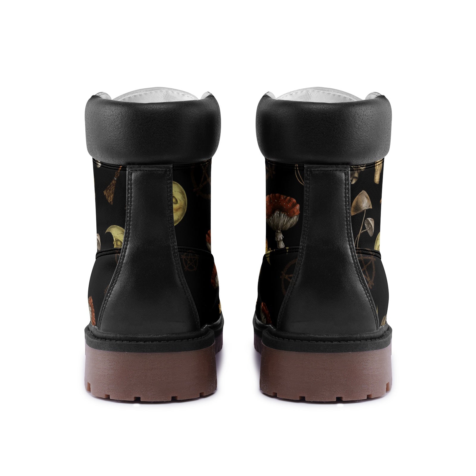 Witchcore Aesthetic Print on Black Vegan Leather Low Combat Boots