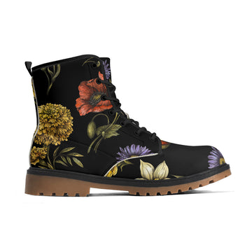 Custom Order || Dark Garden Flowers Vegan Leather Combat Boots