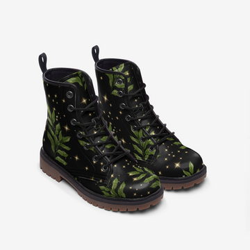 Fireflies In The Woods On Black Vegan Leather Combat Boots