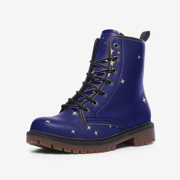 Little Stars on Night Blue Vegan Leather Combat Boots