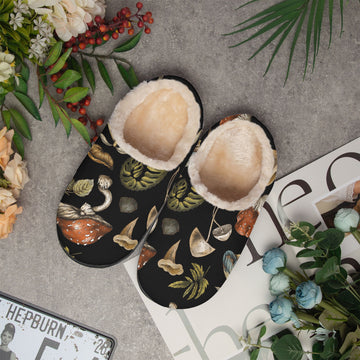 Forest Witch Aesthetic on Black Fluffy Bedroom Slippers