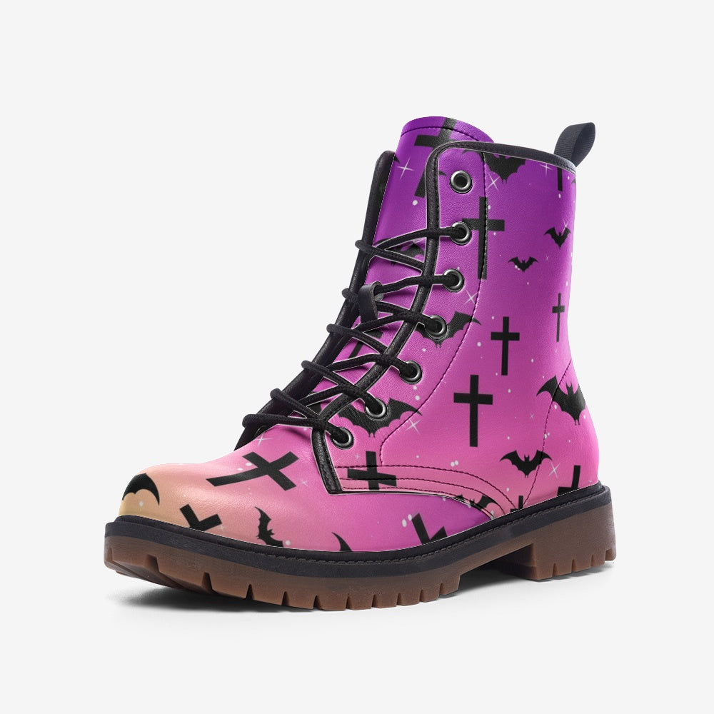 Batty Pastel Halloween Inspired Vegan Leather Combat Boots