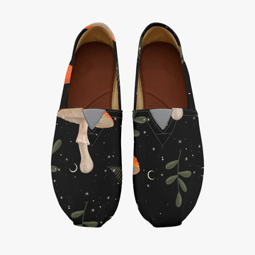Amanitas and Ferns Print on Black Canvas Shoes