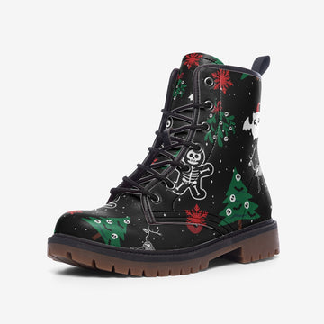 Sinister Xmas Aesthetic on Black Vegan Leather Combat Boots